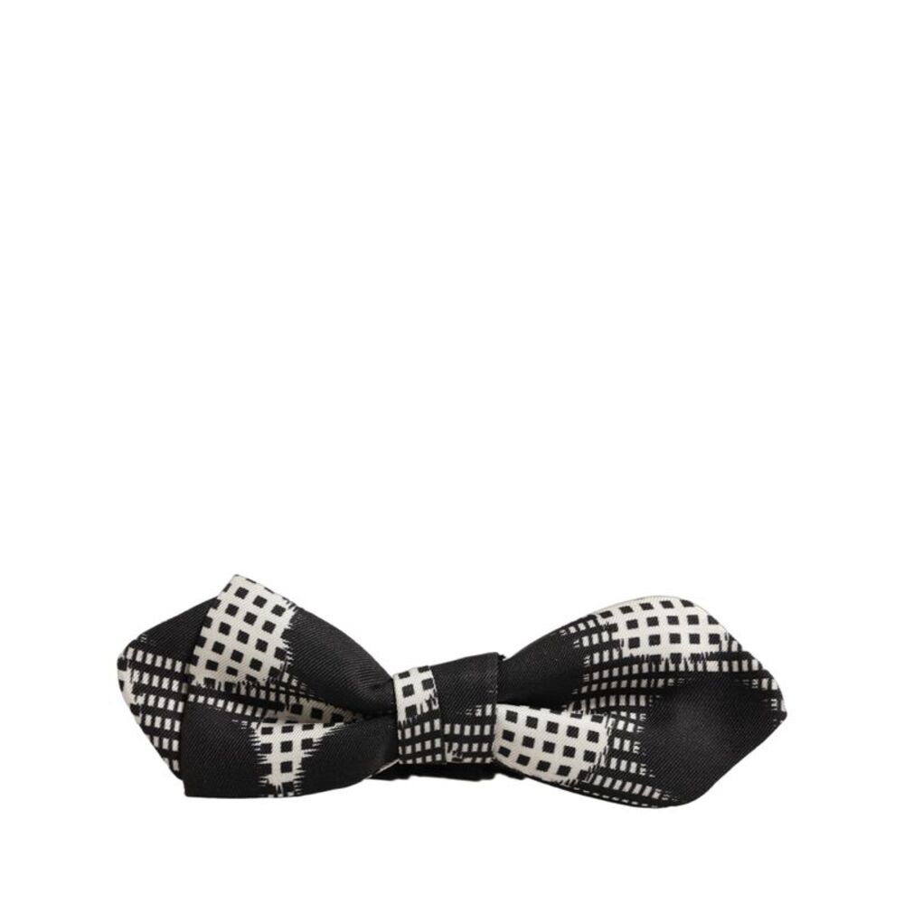 Dolce & Gabbana Dark Gray White Checkered Adjustable Neck Papillon Bow Men's Tie